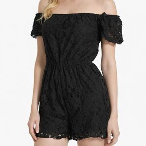 LF Paper Heart Black Lace Off the Shoulder Romper Shorts Size XS boho festival
